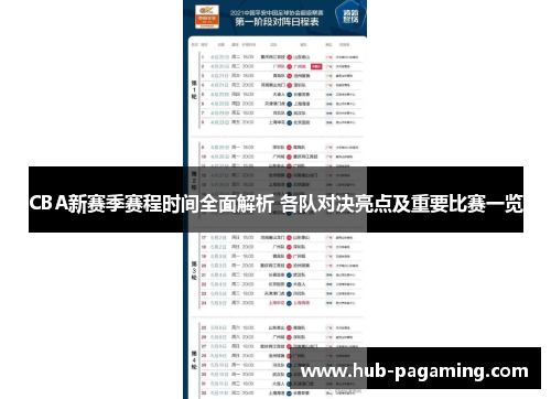 CBA新赛季赛程时间全面解析 各队对决亮点及重要比赛一览