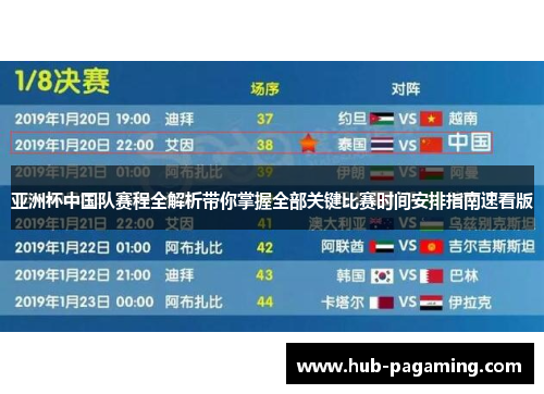 亚洲杯中国队赛程全解析带你掌握全部关键比赛时间安排指南速看版