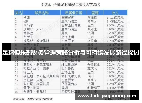 足球俱乐部财务管理策略分析与可持续发展路径探讨